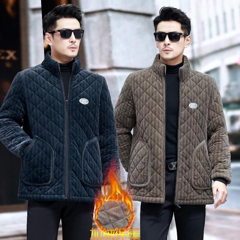 加绒加厚男士棉衣冬季罩衣家居服工作服三层夹棉保暖防寒四川省服