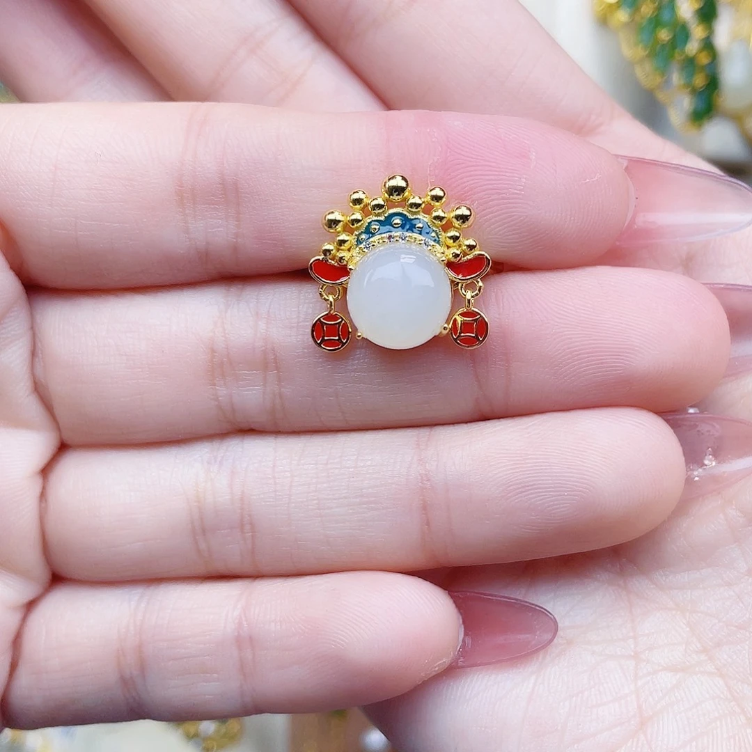 和田玉银S925镀金镶嵌戒指