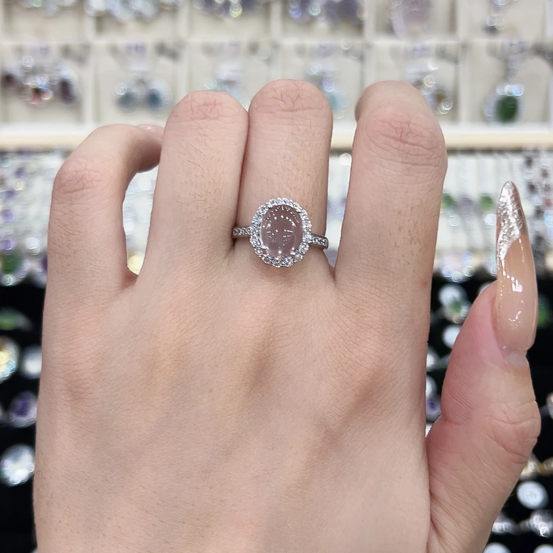 芙蓉石银S925镶嵌戒指