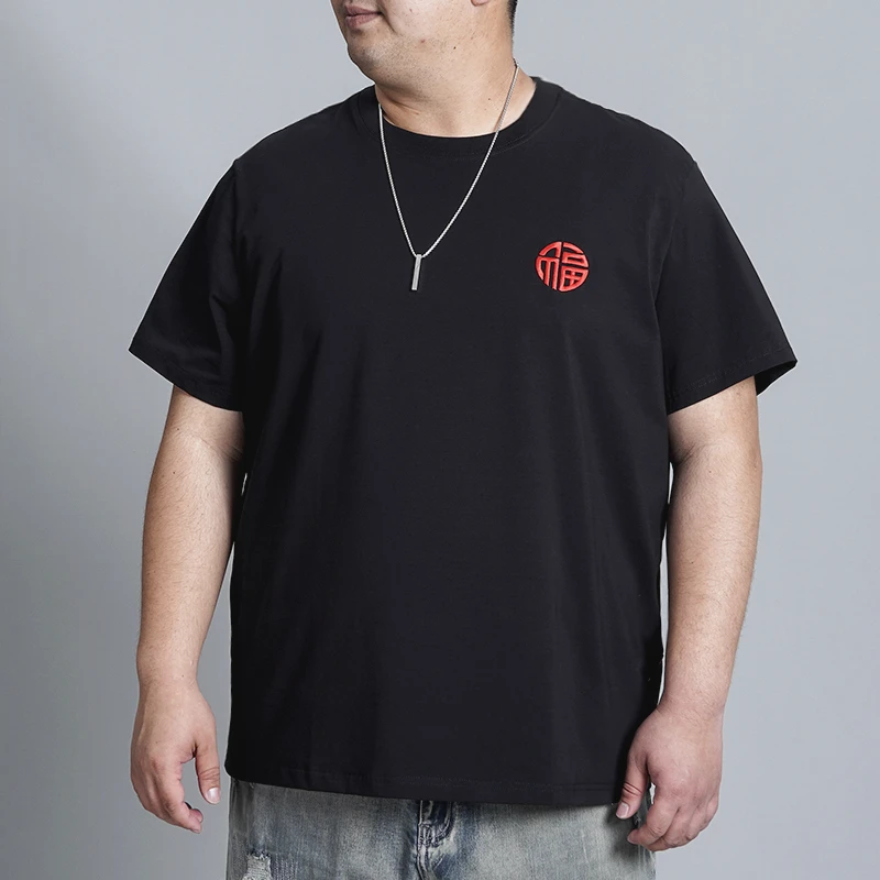 LIUGEJIA/六个加圆领潮流潮牌大码男士短袖T恤夏季刺绣T176024