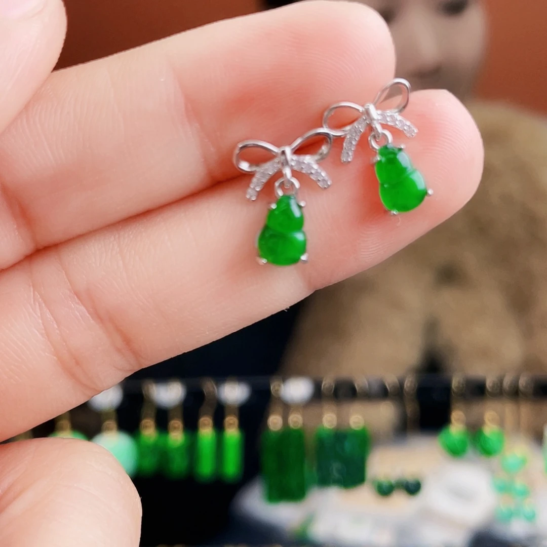 翡翠银S925镶嵌耳饰