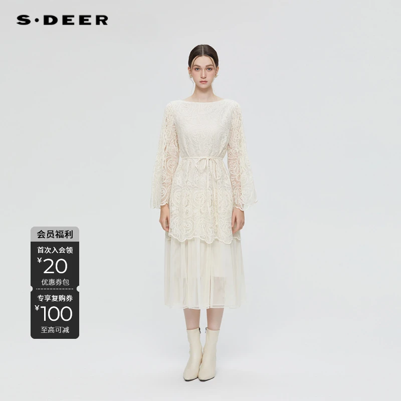 S·DEER圣迪奥女装气质长袖裙子秋季轻奢时尚百搭连衣裙S253Z1282