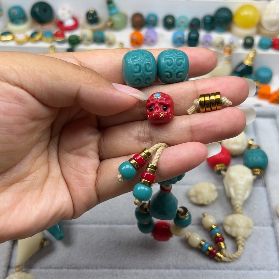 琉璃颈饰暖*卡16的绿色回纹一对➕背云弟子珠