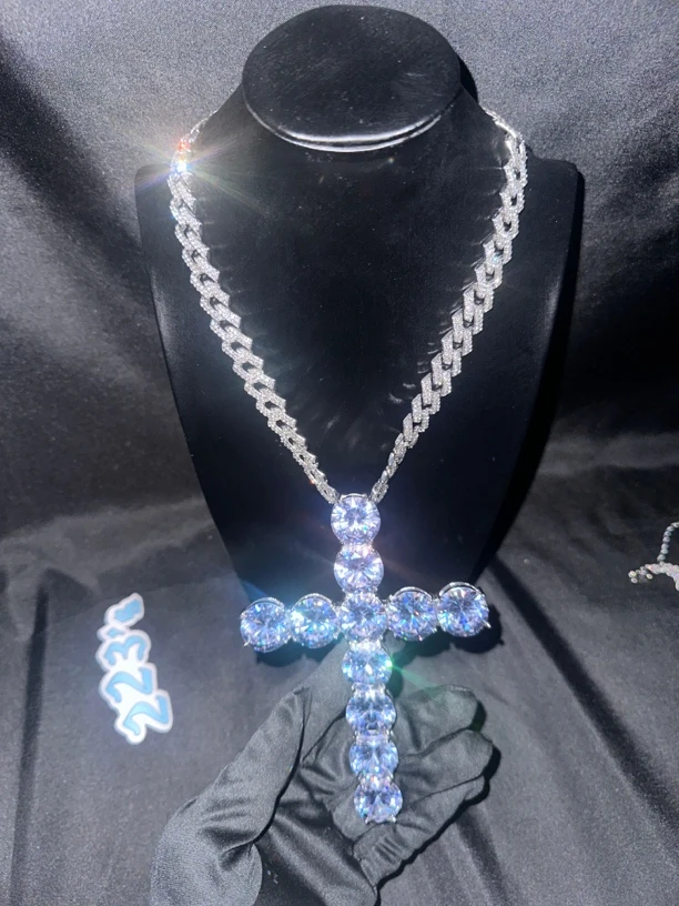 铜合金锆石吊坠 超大十字架asen同款嘻哈吊坠