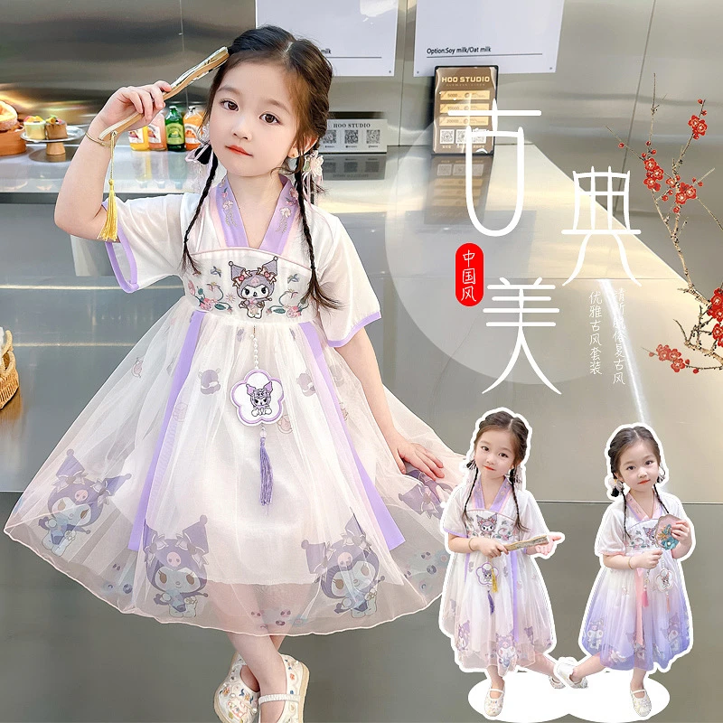 库洛米汉服连衣裙夏季新款小女孩超仙唐装网纱公主裙子女童洋气