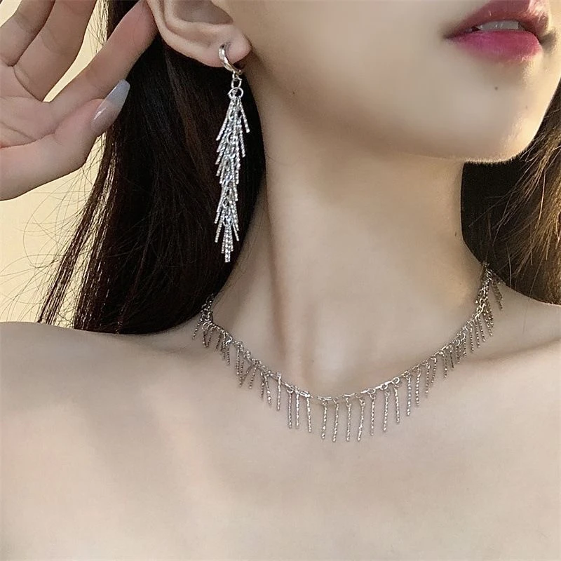 铜合金耳饰 超闪银色长款流苏夸张耳夹无耳洞蚊香盘轻奢小众气质