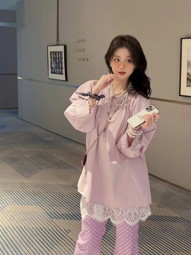 【GILDED ROSE】花边衬衣/2025春款新款花边梳折领设计款休闲衬衣