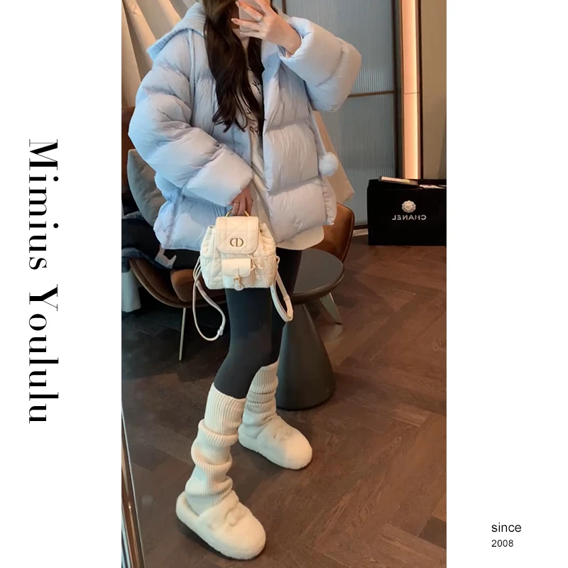 【mimius】喵喵 高蓬日系甜美针织拼接大毛球鹅绒服 F11208