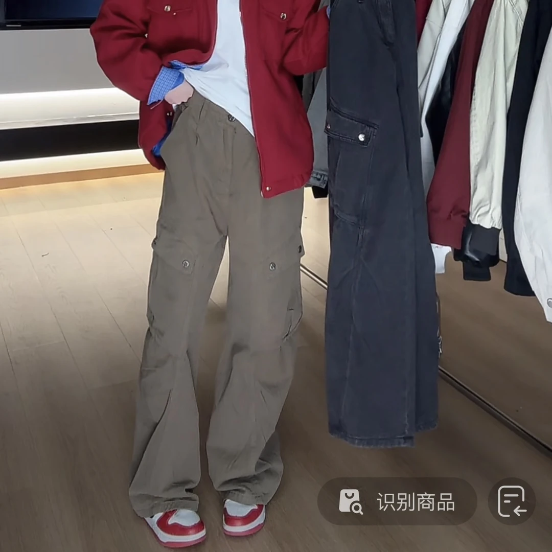 【慌慌】设计感多口袋休闲工装裤美式复古宽松阔腿长裤