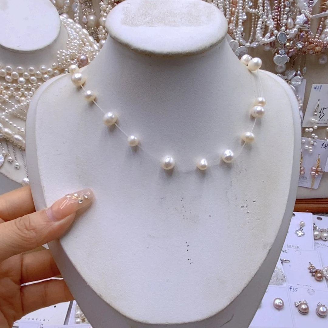 淡水珍珠银S925镶嵌颈饰