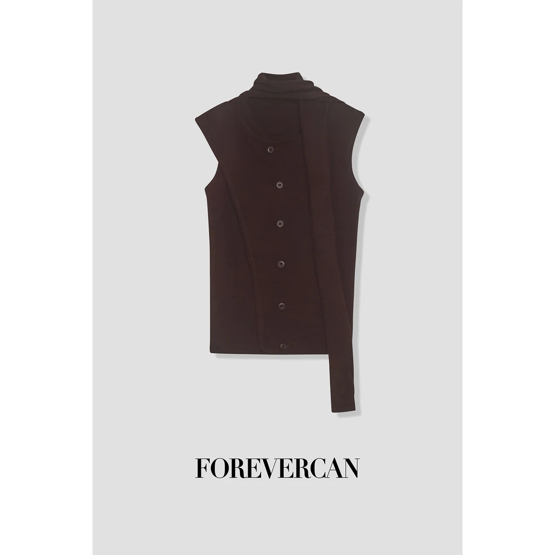 FOREVERCAN“褶间交响”解构主义系带针织无袖背心上衣 MY4021