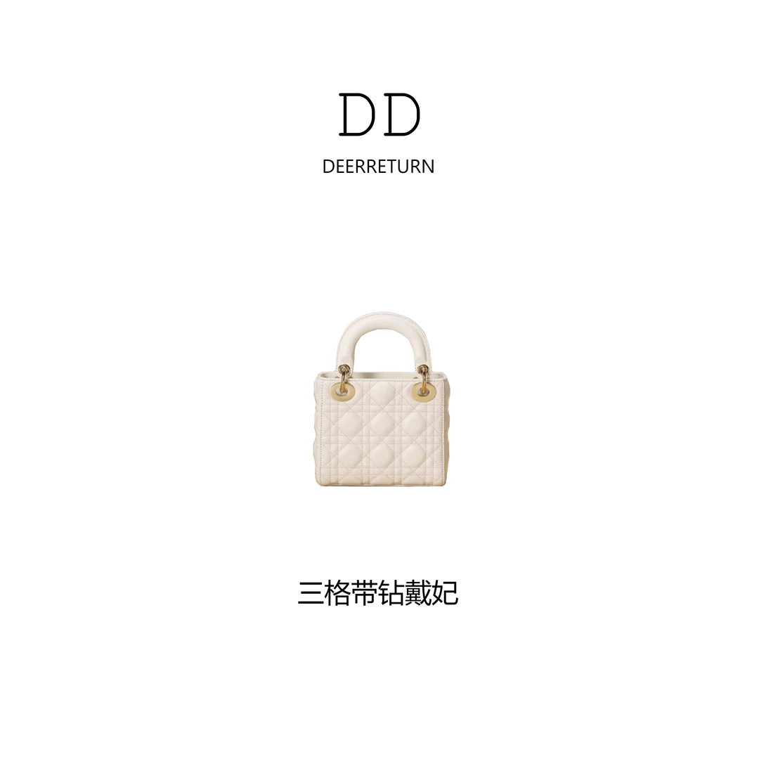 DD【三格带钻羊皮妃】进口法羊皮黄铜镀K金高级定制优雅戴妃包包