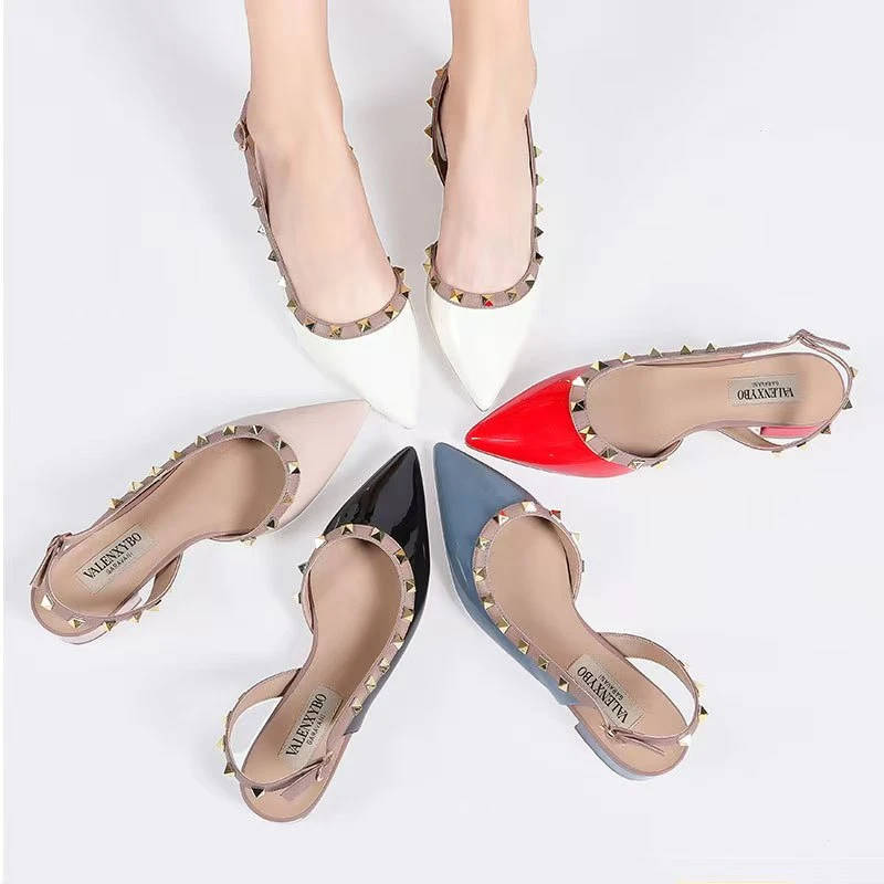 惠一字扣带侧空气质凉鞋女2025年夏网红爆款法式粗跟时尚百搭单鞋