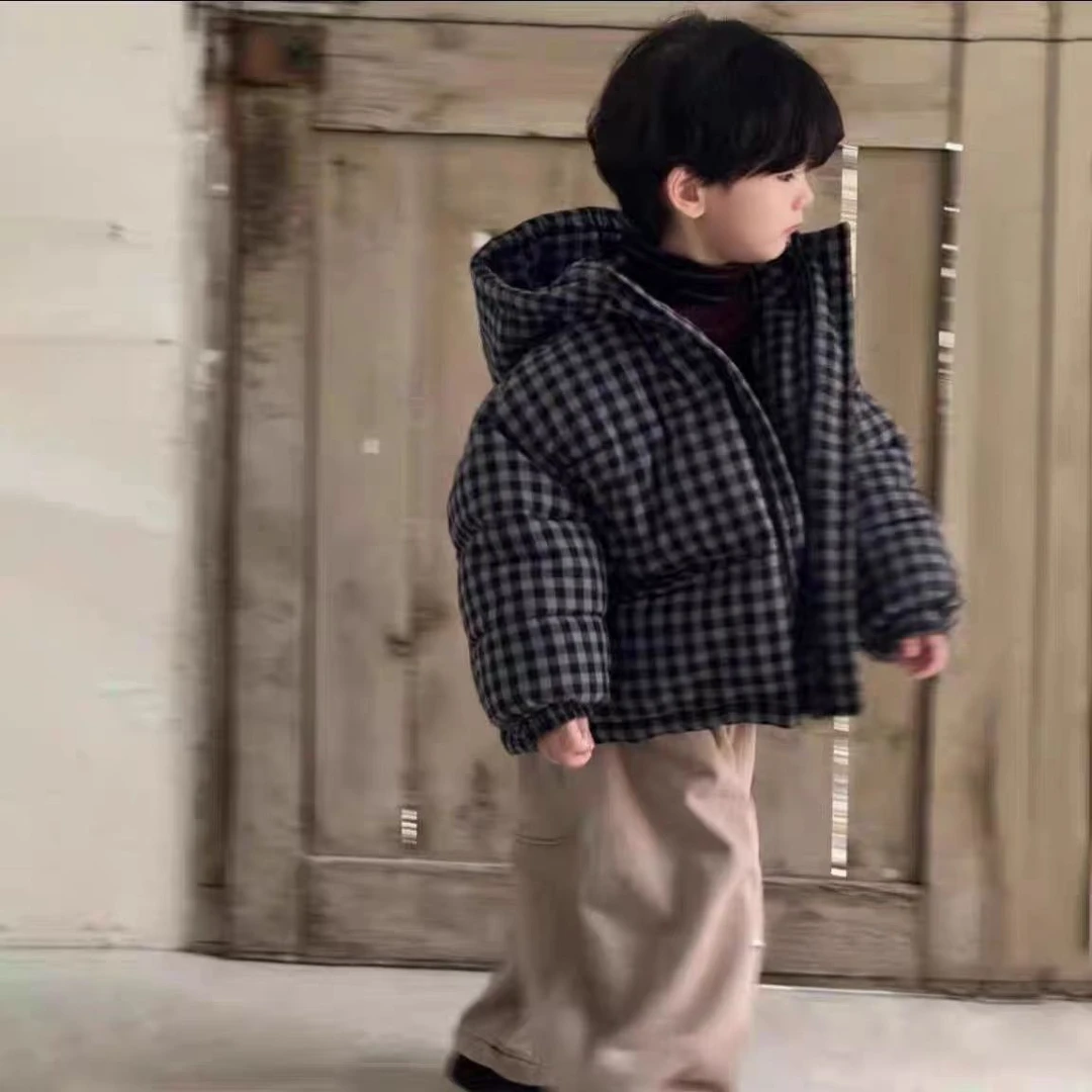 男女童冬季棉服帅气加厚保暖童装外套韩系儿童格子宽松韩版棉服潮