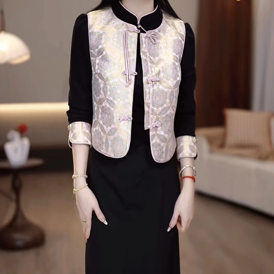 新中式高档星空精纺两件套装连衣裙2025春季新款显瘦国风马甲外套