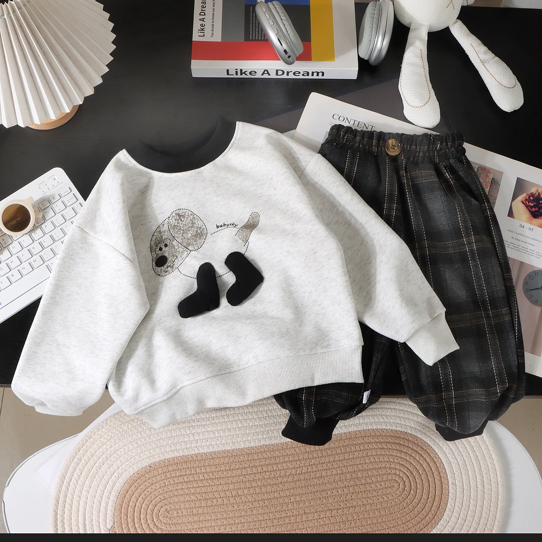 新款儿童卫衣套装男女宽松宝宝洋气小中童套装秋季卡通风韩版冬季