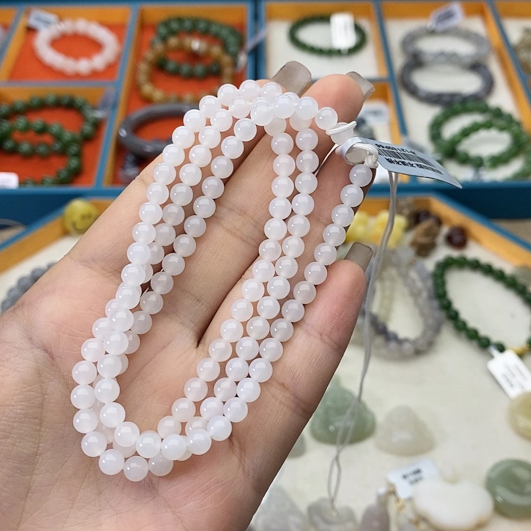 和田玉未镶嵌手链w25白玉5mm108