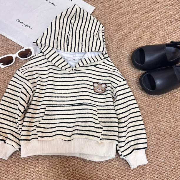 4289男女童时尚休闲流行百搭个性秋季条纹连帽卫衣