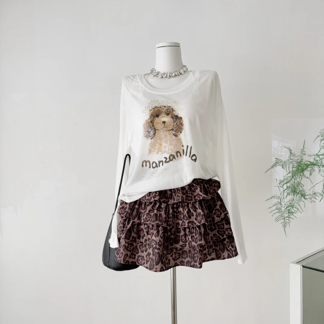 车迟恩Chien“曼巴小狗”莱赛尔裸感 清凉神~白色印花防晒长袖t恤