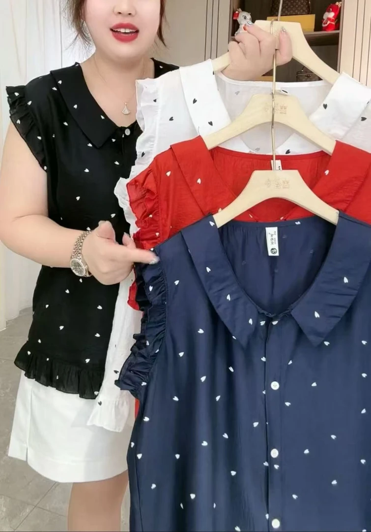 8370-爱心娃娃领大码显瘦半袖衫