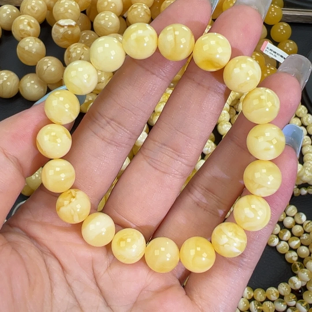 琥珀未镶嵌手链11.3黄白妖花