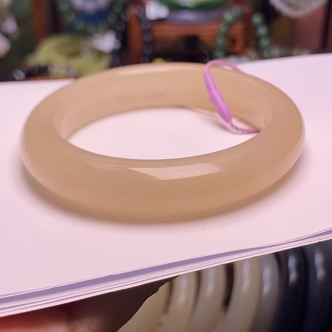 和田玉未镶嵌颈饰藕粉老矿料脂膏级收藏手镯55圈