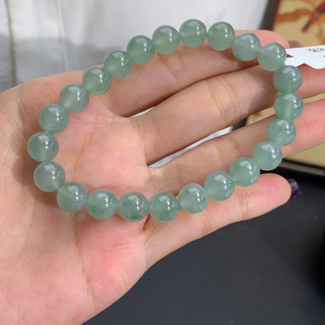 翡翠未镶嵌手串卡8冰胶晴绿手串