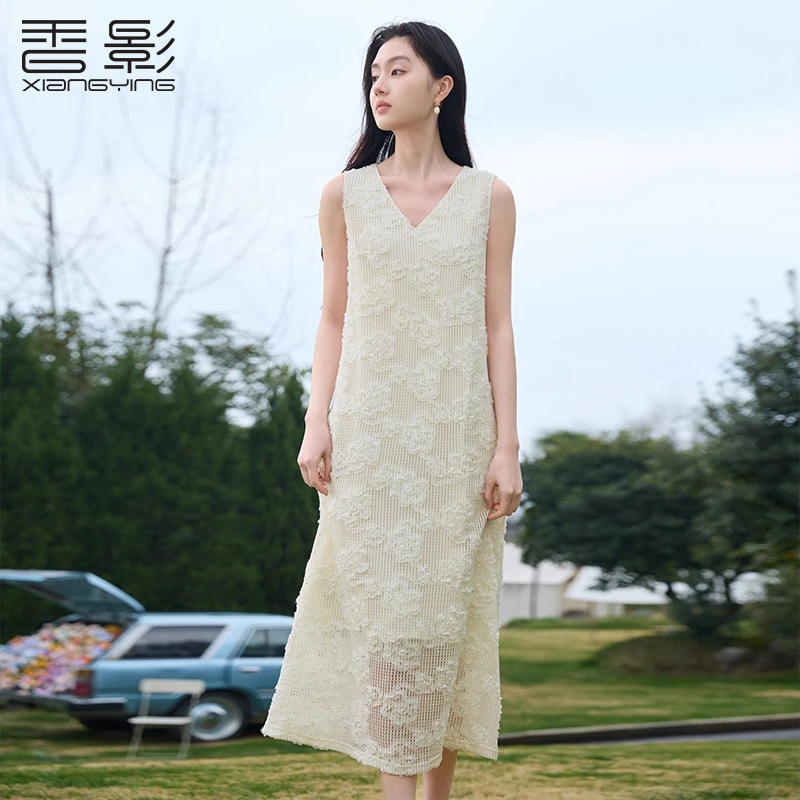 【粉丝专享  】L85S295连衣裙 香影无袖v领连衣裙女夏装新款立体