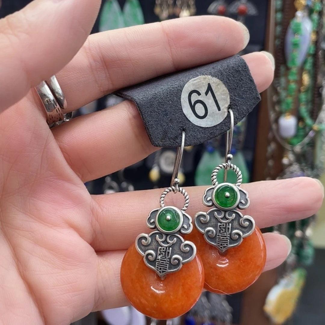 璐***璐银S925镶嵌翡翠耳饰181hjhh