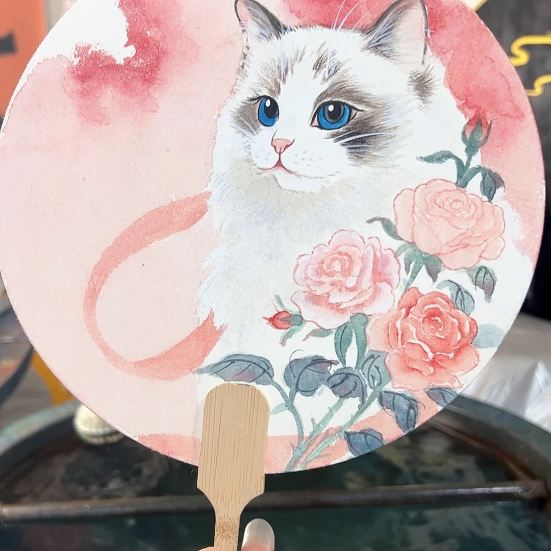 082手绘布偶猫扇子