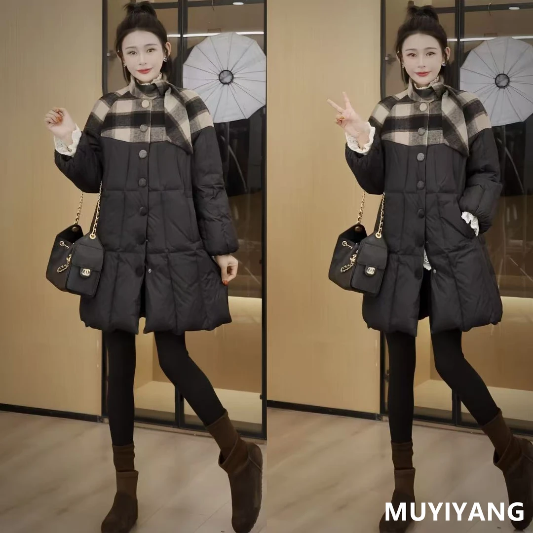 【格叙】独特超好看领巾90白鸭绒高定版羽绒服 衣长84 25-587#