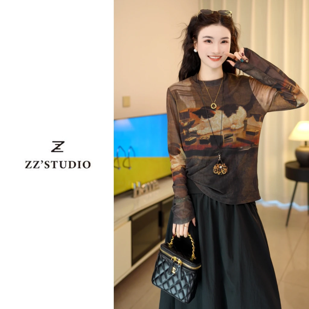 郑郑定制#2025秋季新款欧货气质时尚宽松圆领长袖打底衫016