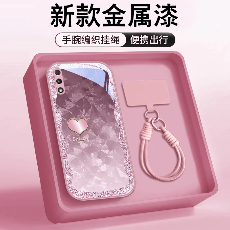 晶光爱心适用华为荣耀9x手机壳9Xpro金属漆畅享10plus玻璃壳女款