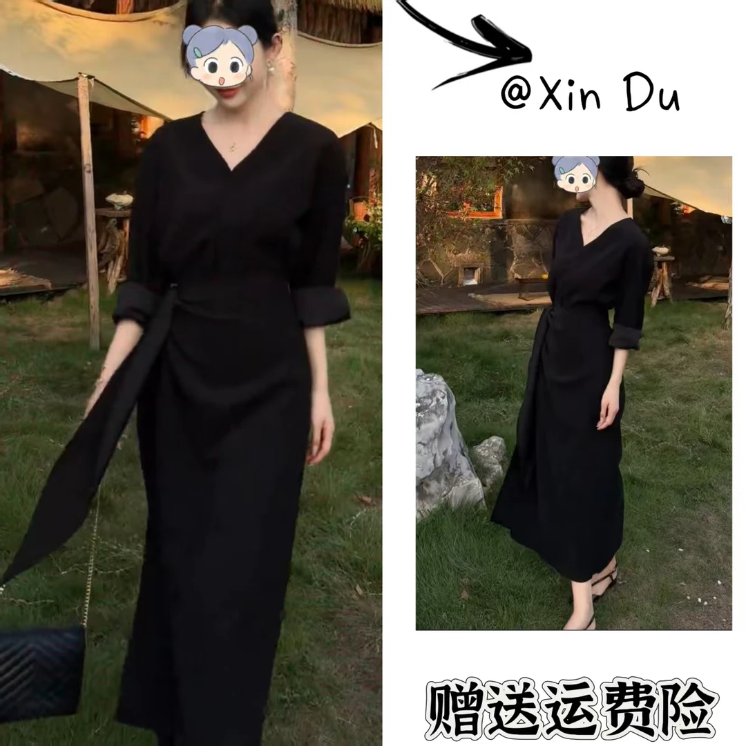 2025秋季新款时尚显瘦气质女士网红洋气连衣裙百搭款D23075
