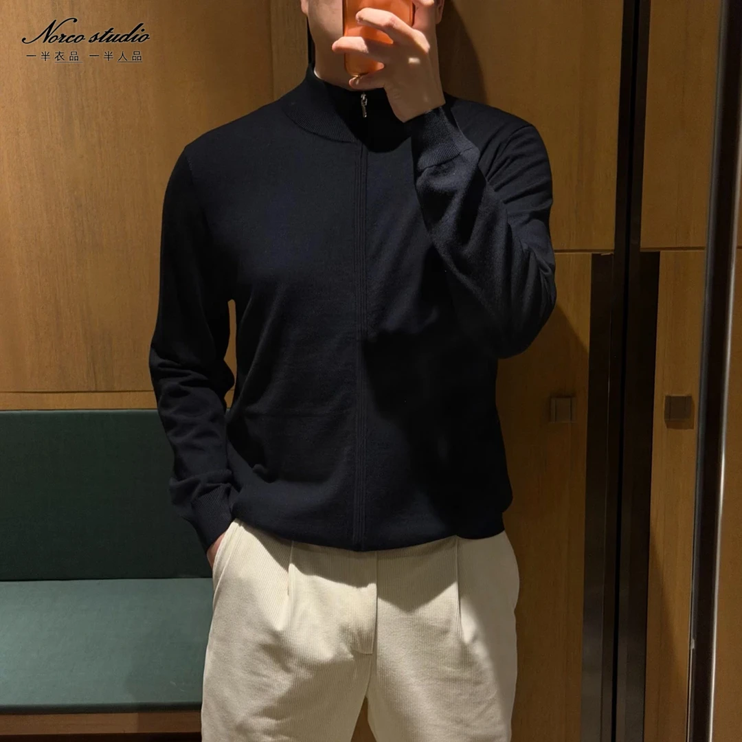 【诺可高定】 “极致简约”17.5μm超细羊毛全拉链立领开衫 费萨8715