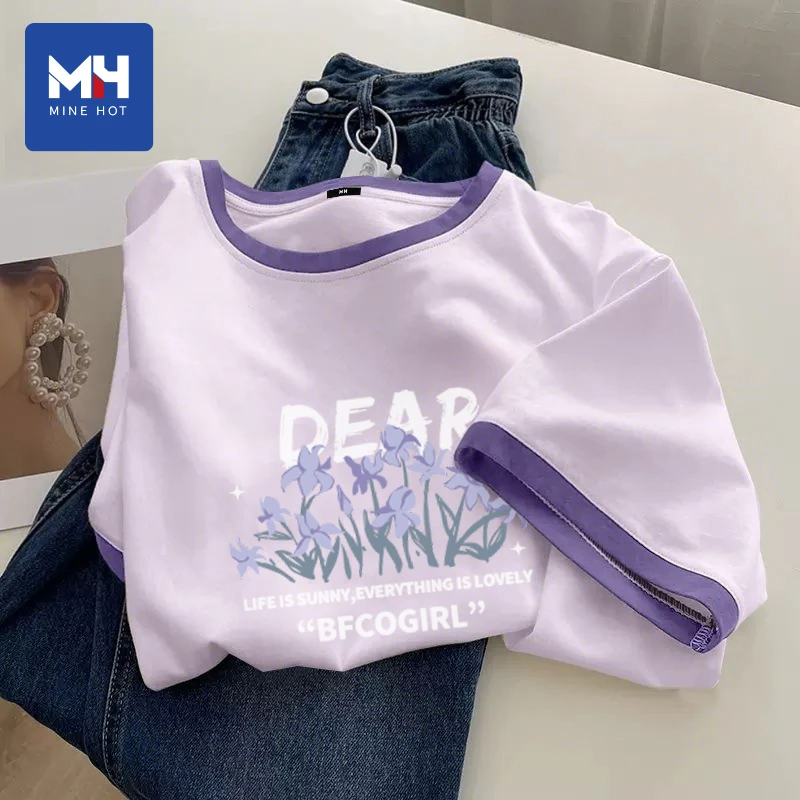 唐狮集团MH撞色t恤女夏2025新款学生休闲短袖超好看半袖宽松上衣S