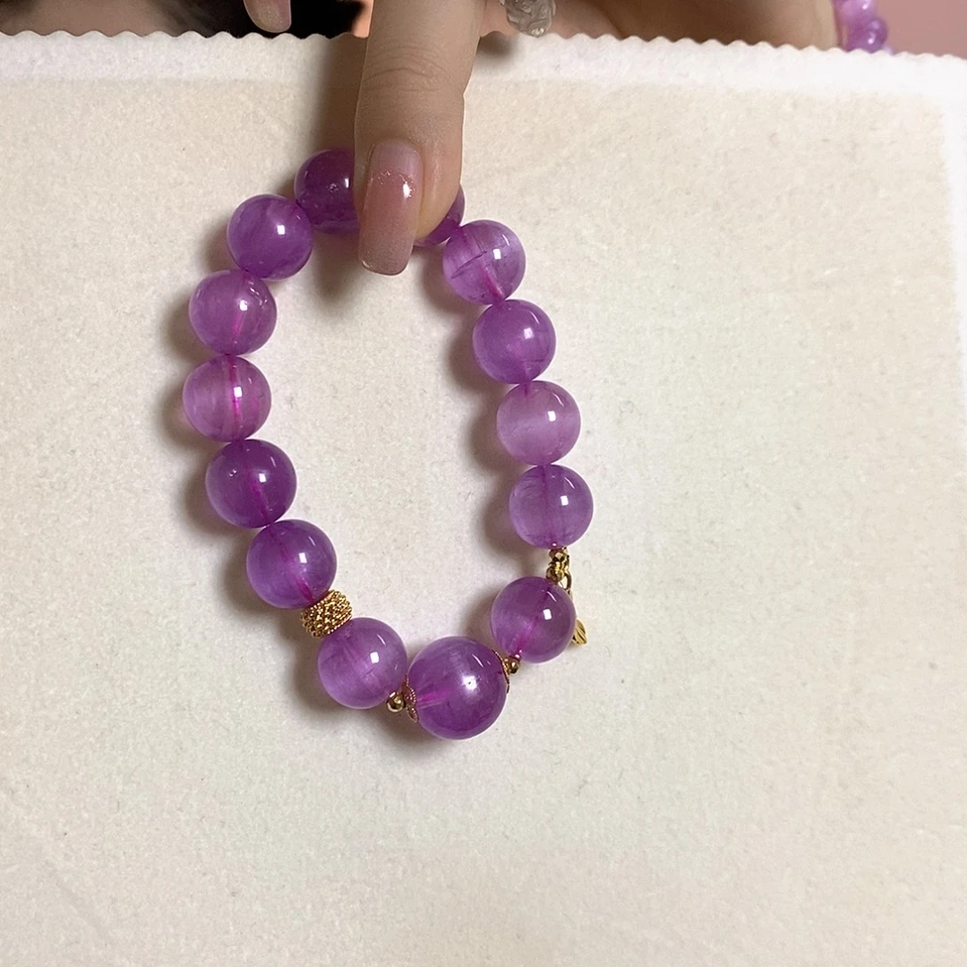 紫锂辉高冰收藏级顶配手串13+锂辉石未镶嵌