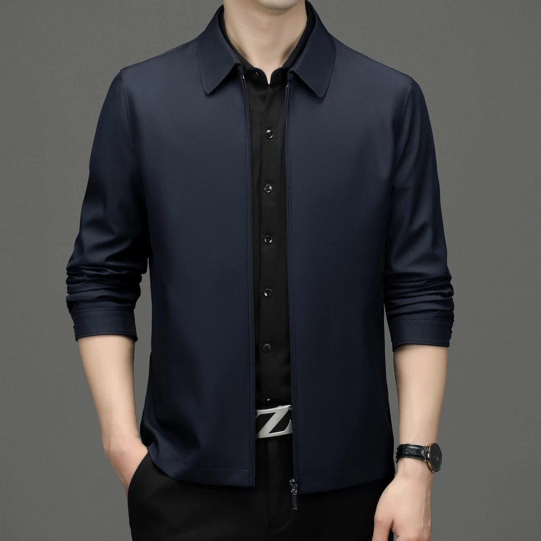 翻领免烫不起球无工艺直下摆高档夹克上衣休闲薄款中年外套