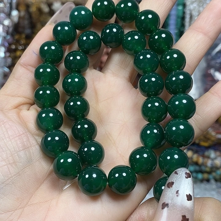 玛瑙/玉髓未镶嵌珠宝半成品A级高级绿玛瑙卡12mm