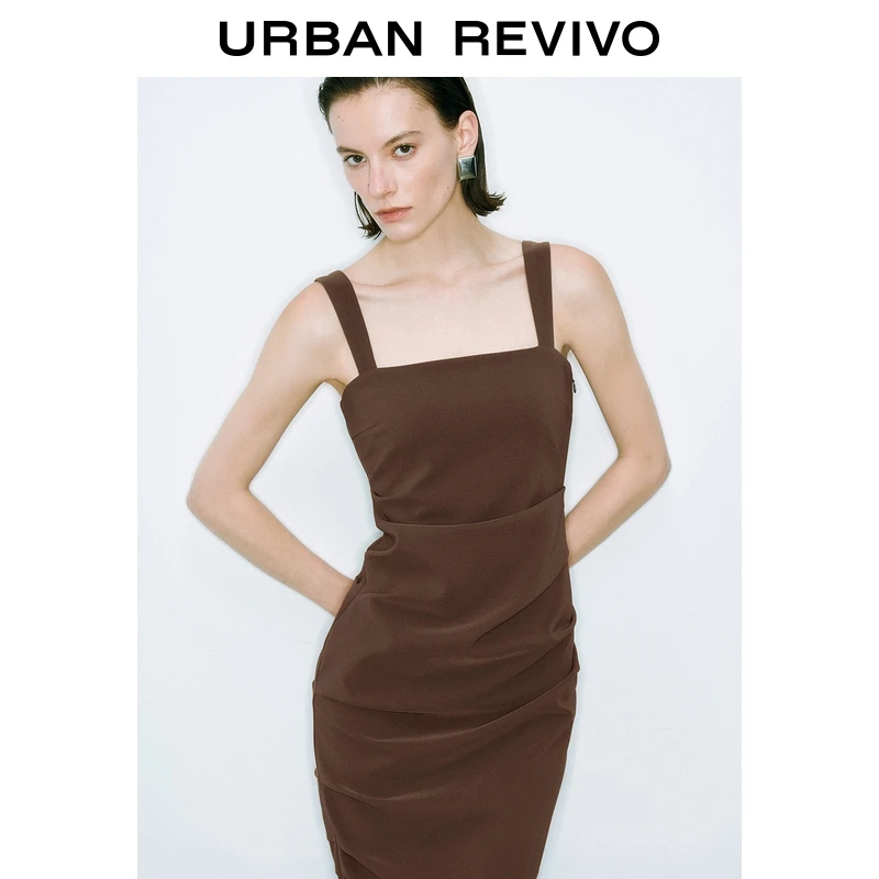 UR2025夏季新款女装复古休闲简约褶皱无袖连衣裙UWG750112