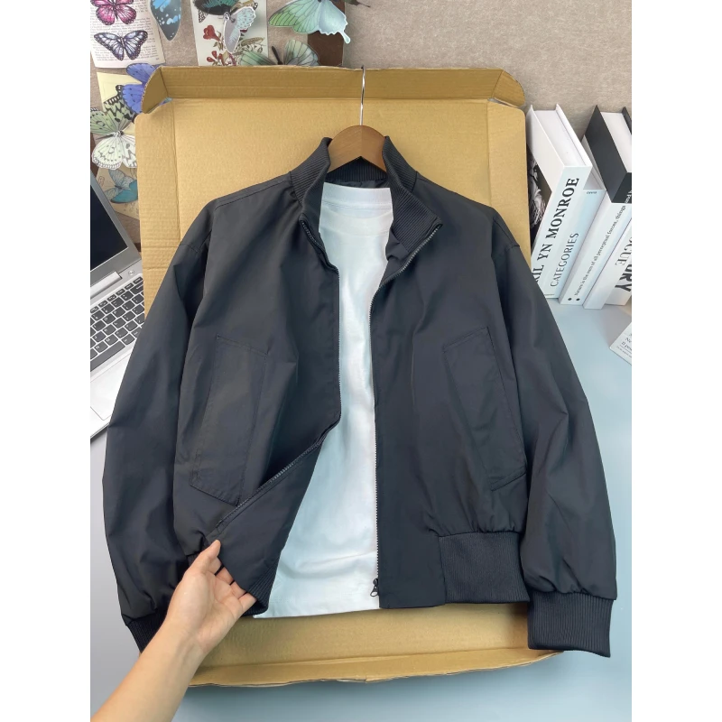 cleanfit黑色飞行员夹克男款秋季痞帅立领外套美式高街短款棒球服