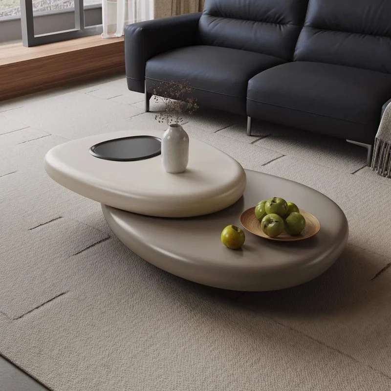 设计师鹅卵石旋转茶几极简意式客厅家用现代创意简约异形小户型