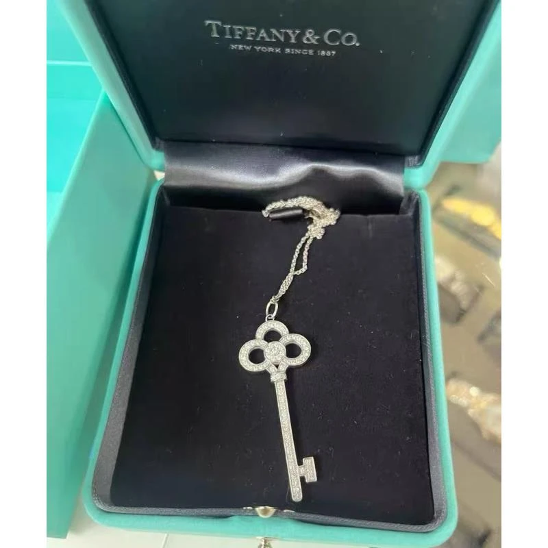 99新 Tiffany & Co./蒂芙尼  PT950 铂金满钻 大号鸢尾花 钥匙项