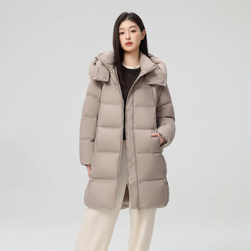 朱先生F.I.C【中长连帽可拆卸帽】女士可拆卸帽收腰款羽绒服