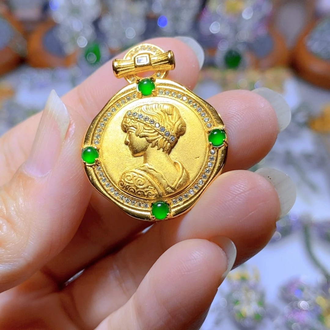 翡翠颈饰银S925镶嵌天然翡翠