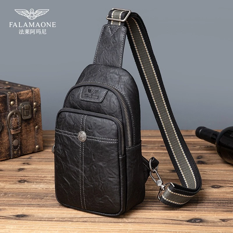 法莱阿玛尼男斜挎包休闲时尚通勤百搭男包单肩包男士包胸包真皮