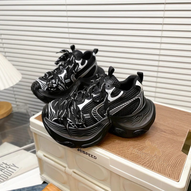 欧货绑带松糕厚底增高老爹鞋女2025新款百搭小个子增高休闲运动鞋