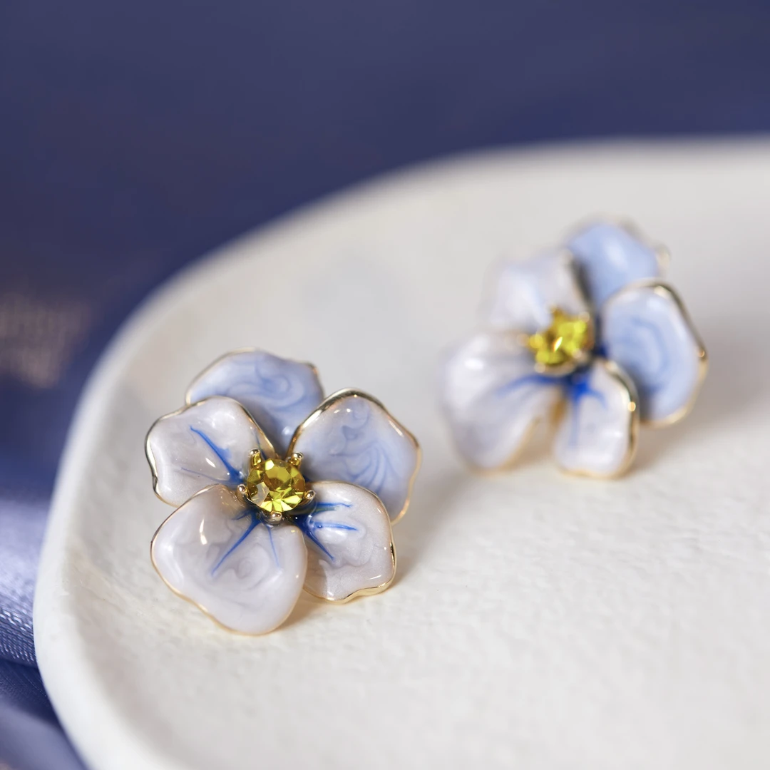 铜合金耳饰 秘密花园三色堇花朵耳钉LY0528