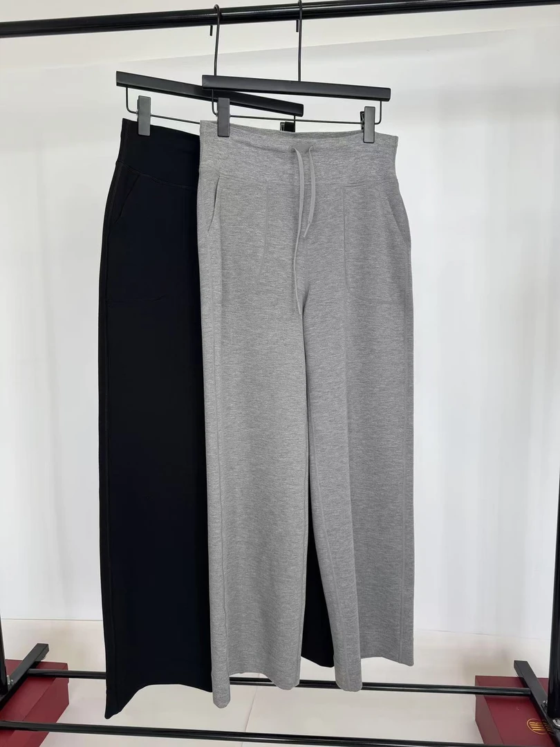 抽绳松紧直筒阔腿裤女