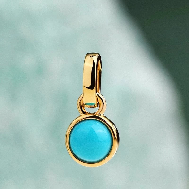新款镀18k绿松色小滴溜黄金色吊坠万能扣DIY女项链小挂坠扣头配饰